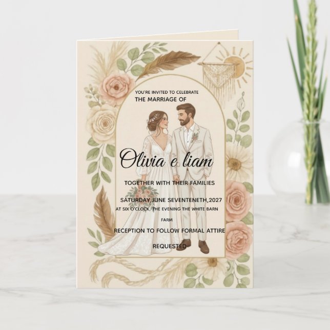 Tarjeta Elegant Boho Wedding Stationery Suite - Olivia & L (Anverso)