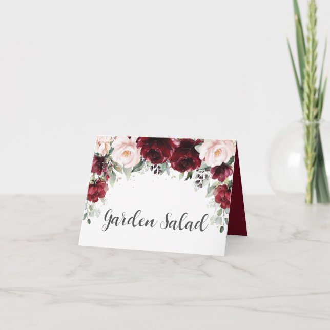 Tarjeta Elegant Burgundy Blush Floral Wedding Food Tent (Anverso)