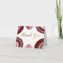Tarjeta Elegant Burgundy Marble & Gold Agate Thank You 