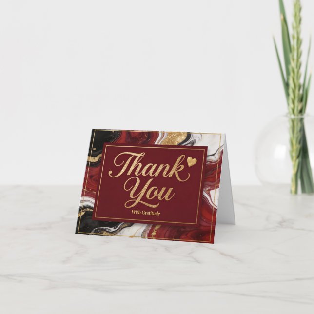Tarjeta Elegant Burgundy Marble & Gold Thank You  (Anverso)