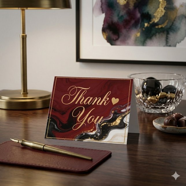 Tarjeta Elegant Burgundy Marble & Gold Thank You  (Subido por el creador)