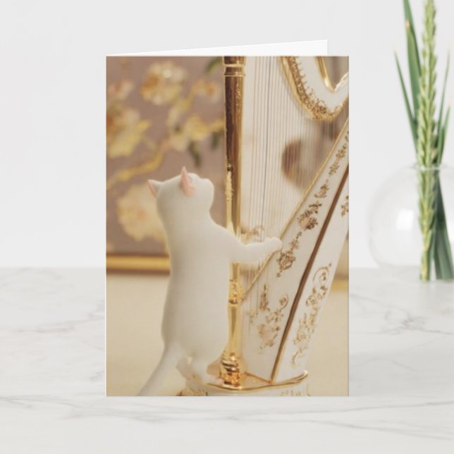 Tarjeta Elegant Cat Harpist – Greeting Card (Anverso)
