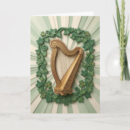 Tarjeta Elegant Celtic Harp Shamrock St Patricks Day