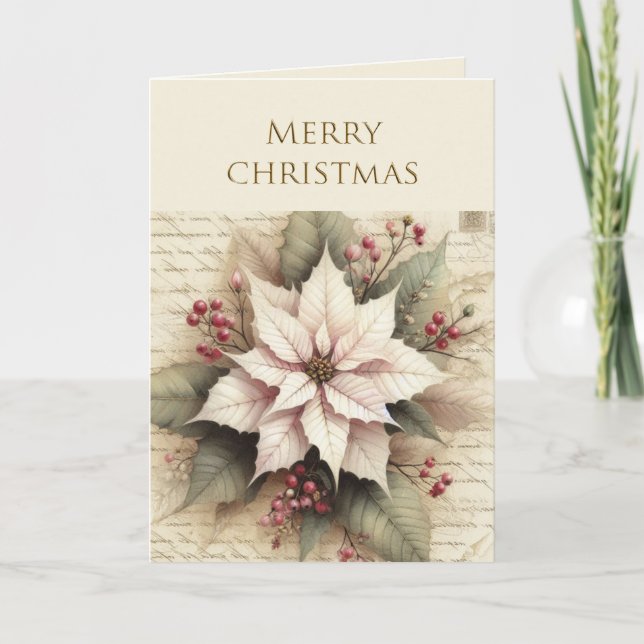 Tarjeta Elegant Christmas Poinsettia Flower Holiday  (Anverso)