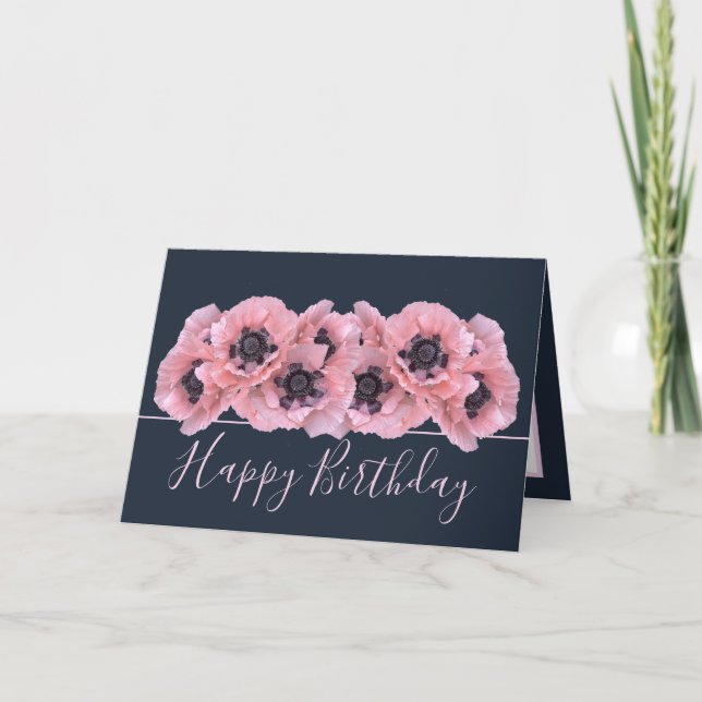 Tarjeta Elegant Coral Pink Poppies Botanical Chic Birthday (Anverso)