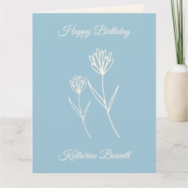 Tarjeta Elegant Dusty Blue Simple Flower Birthday