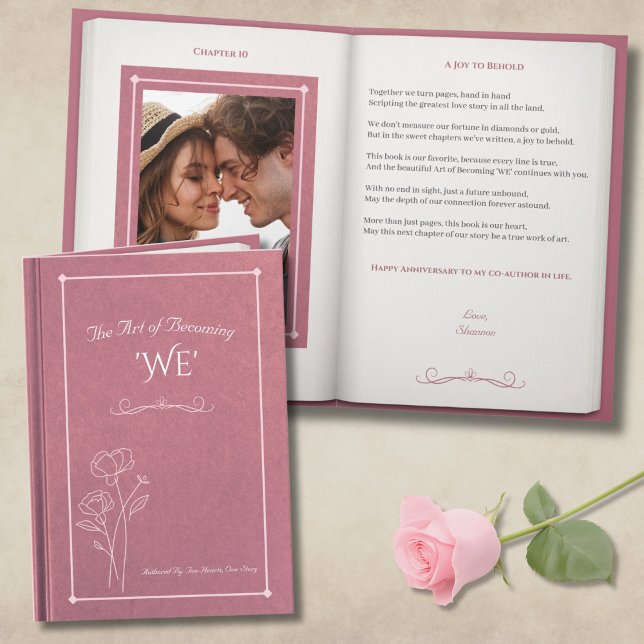 Tarjeta Elegant Dusty Rose Storybook Photo Anniversary (Celebrate your unique love story with an exquisite anniversary card)