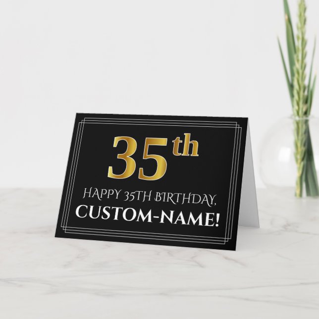 Tarjeta Elegant Faux Gold Look "35th" Birthday + Name (Anverso)