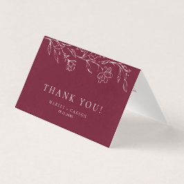 Tarjeta Elegant Floral Burgundy Wedding Folded Thank You