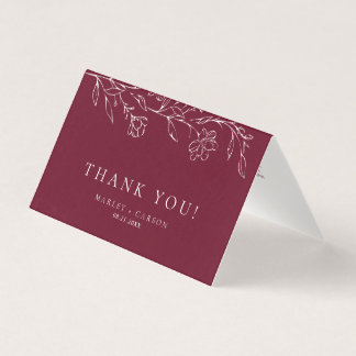 Tarjeta Elegant Floral Burgundy Wedding Folded Thank You