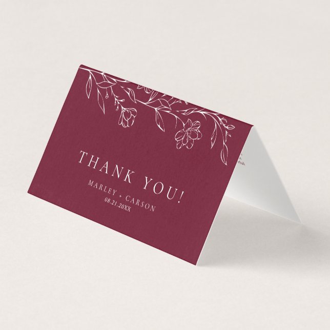Tarjeta Elegant Floral Burgundy Wedding Folded Thank You (Anverso)