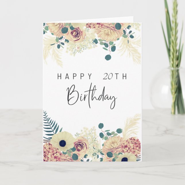 Tarjeta Elegant Floral Happy Birthday Card – Customizable  (Anverso)