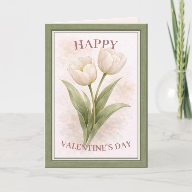 Tarjeta Elegant Floral Happy Valentine’s Day Card (Anverso)