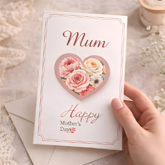 Tarjeta Elegant Floral Heart “Mum” Mother’s Day Card 