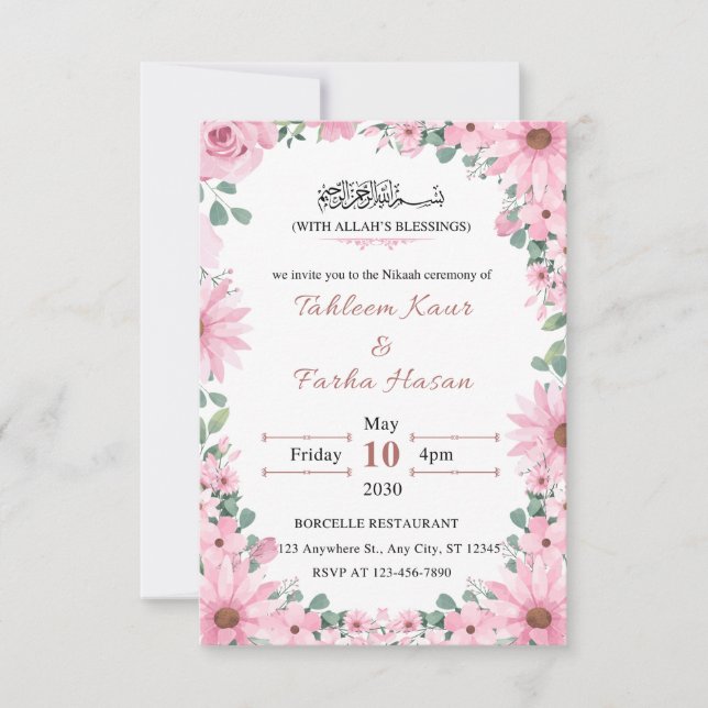 Tarjeta Elegant Floral Islamic Nikkah Wedding Invitation  (Anverso)