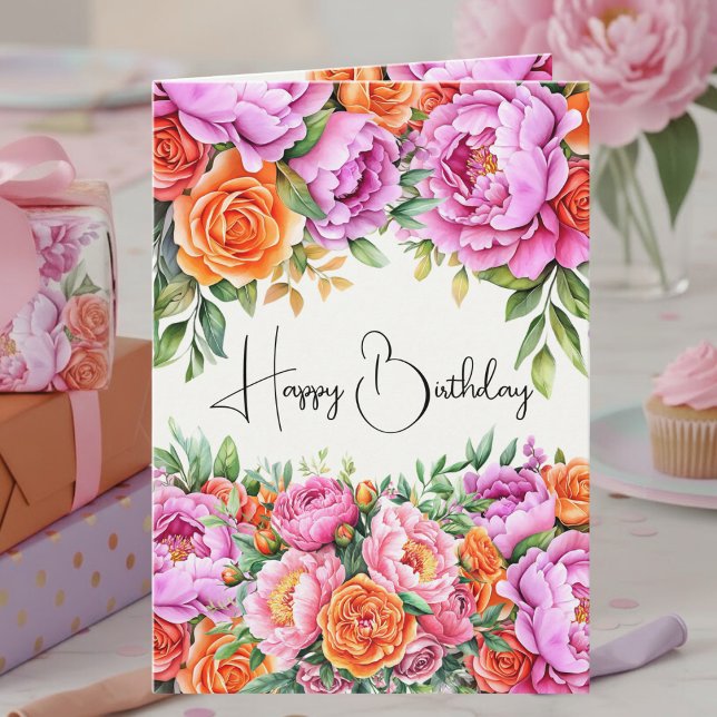 Tarjeta Elegant Floral Orange Pink Peonies Happy Birthday (Subido por el creador)
