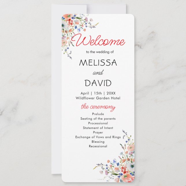Tarjeta Elegant Floral Wedding Program (Anverso)