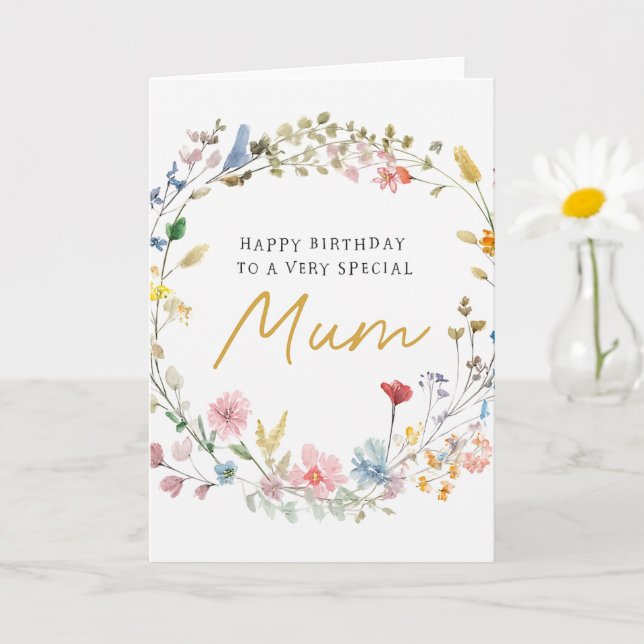 Tarjeta Elegant Floral Wreath Birthday Card for Mum (Planta pequeña)