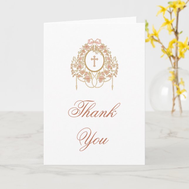 Tarjeta Elegant Frame Holy Cross Religious Thank You (flor amarilla)