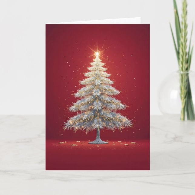Tarjeta Elegant geschmückter weiß-goldener Weihnachtsbaum (Anverso)