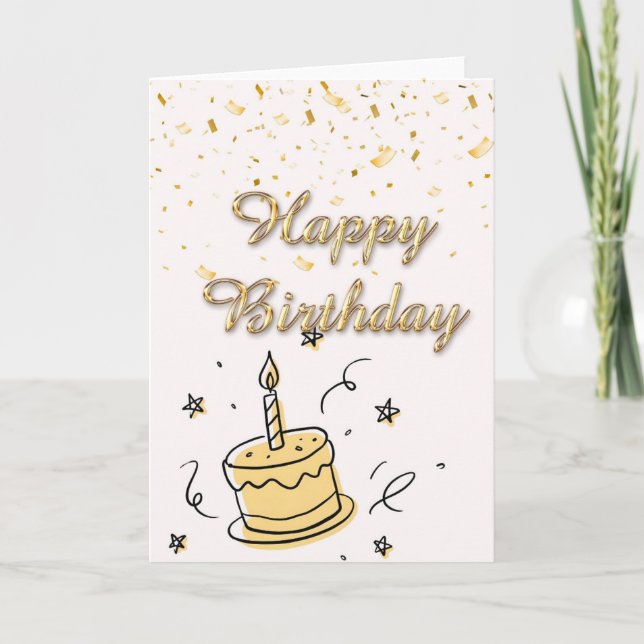 Tarjeta Elegant Gold Confetti Happy Birthday Card - Modern (Anverso)