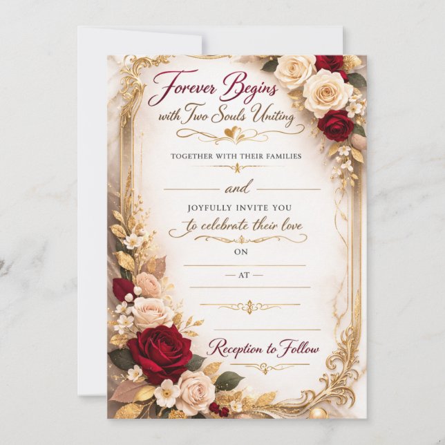 Tarjeta Elegant Gold Floral Romantic Wedding Invitation (Anverso)