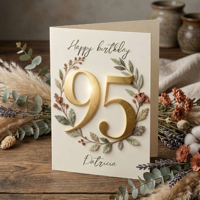 Tarjeta Elegant Gold Number Botanical Wreath 95th Birthday (Subido por el creador)