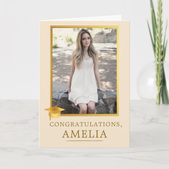 Tarjeta Elegant Gold Photo Graduation Congratulations (Anverso)