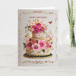 Tarjeta Elegant Gold & Pink Birthday Cake Card