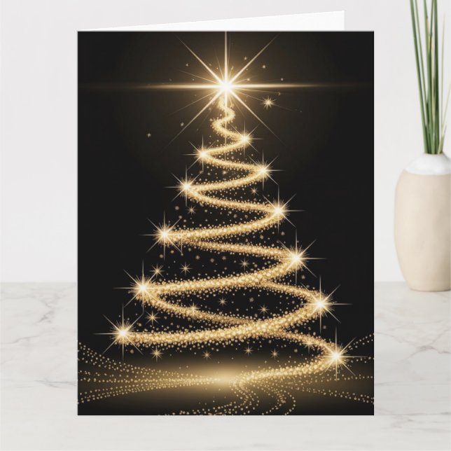 Tarjeta Elegant Golden Sparkle Christmas Tree (Anverso)