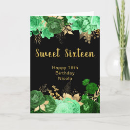 Tarjeta Elegant Green and Gold Flowers Sweet Sixteen