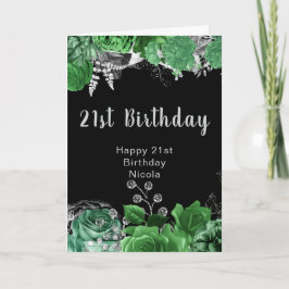 Tarjeta Elegant Green and Silver Flowers Birthday Party 
