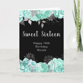 Tarjeta Elegant Green and Silver Flowers Sweet Sixteen