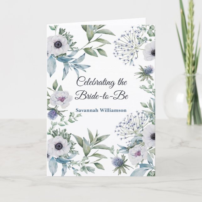 Tarjeta Elegant Green Blue Botanical Bridal Shower  (Anverso)