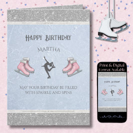 Tarjeta Elegant Ice Skating Glitter Figure Skate Birthday 