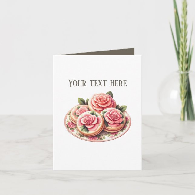 Tarjeta Elegant iced rose cookie bakery customizable (Anverso)