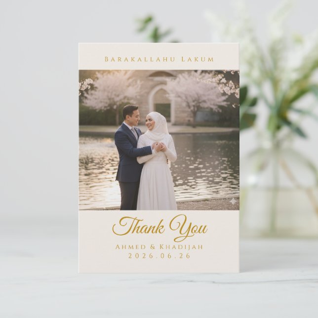 Tarjeta Elegant Islamic Wedding Thank You Card with Photo (Anverso de pie)