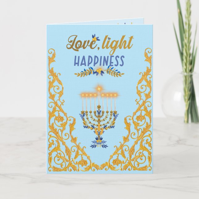 Tarjeta Elegant Light Blue Hanukkah  (Anverso)