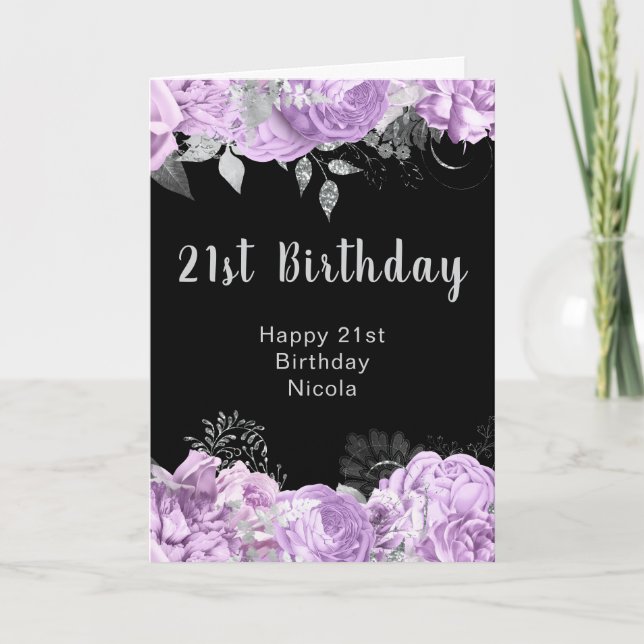 Tarjeta Elegant Lilac and Silver Flowers Birthday Party  (Anverso)