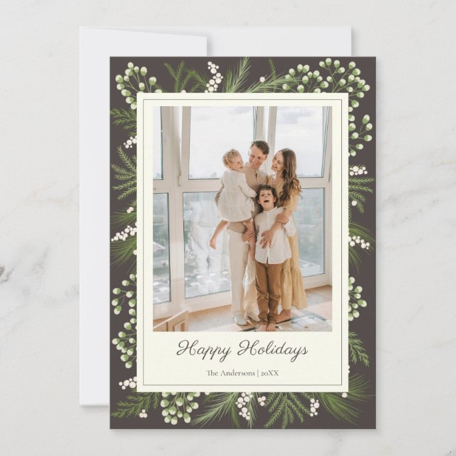 Tarjeta Elegant Mocha Botanical | Mocha Holiday Greeting (Anverso)