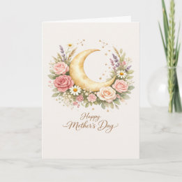 Tarjeta Elegant Mother’s Day, Floral Gold Moon Design