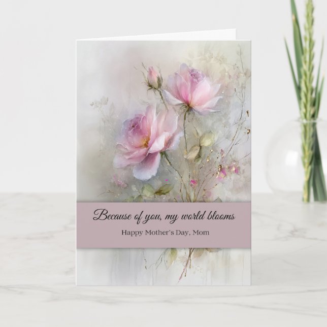 Tarjeta Elegant Mother's Day Wishes Classic Pink Rose  (Anverso)
