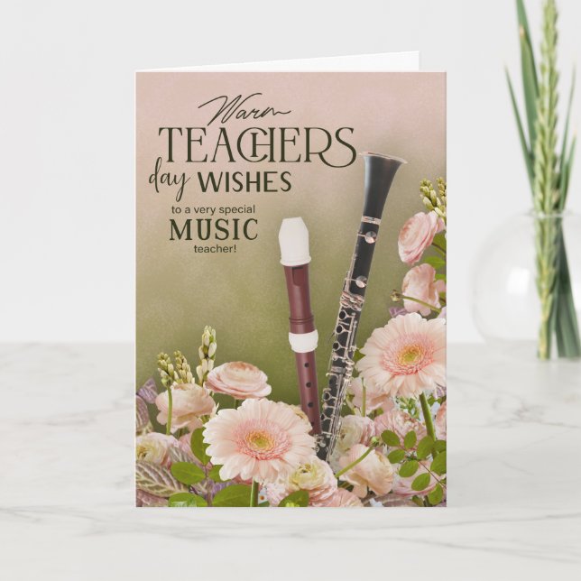 Tarjeta Elegant Music Teacher’s Day Floral Card (Anverso)