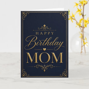 Tarjeta Elegant Navy Blue & Gold Birthday Card for Mom