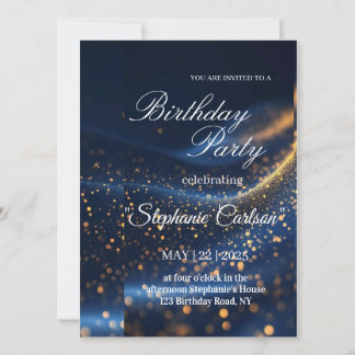 Tarjeta Elegant Navy Blue & Gold Birthday Party Invitation