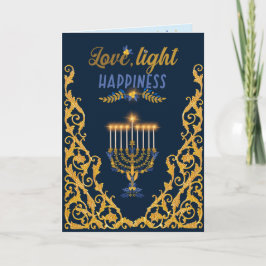 Tarjeta Elegant Navy Blue Hanukkah Menorah