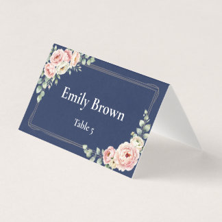 Tarjeta Elegant Navy Blue Watercolor Floral Wedding