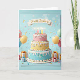 Tarjeta Elegant Pastel Tier Cake – Happy Birthday Card