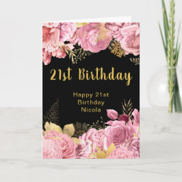 Tarjeta Elegant Pink and Gold Flowers Birthday