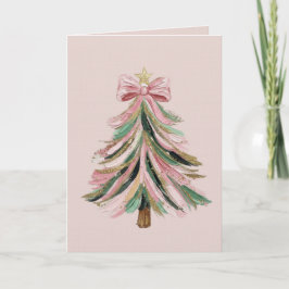 Tarjeta Elegant Pink and Green Brushstroke Christmas Tree 